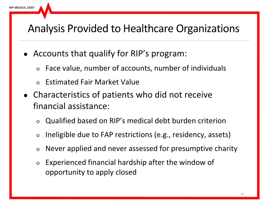 analysis provided to healthcare organizations