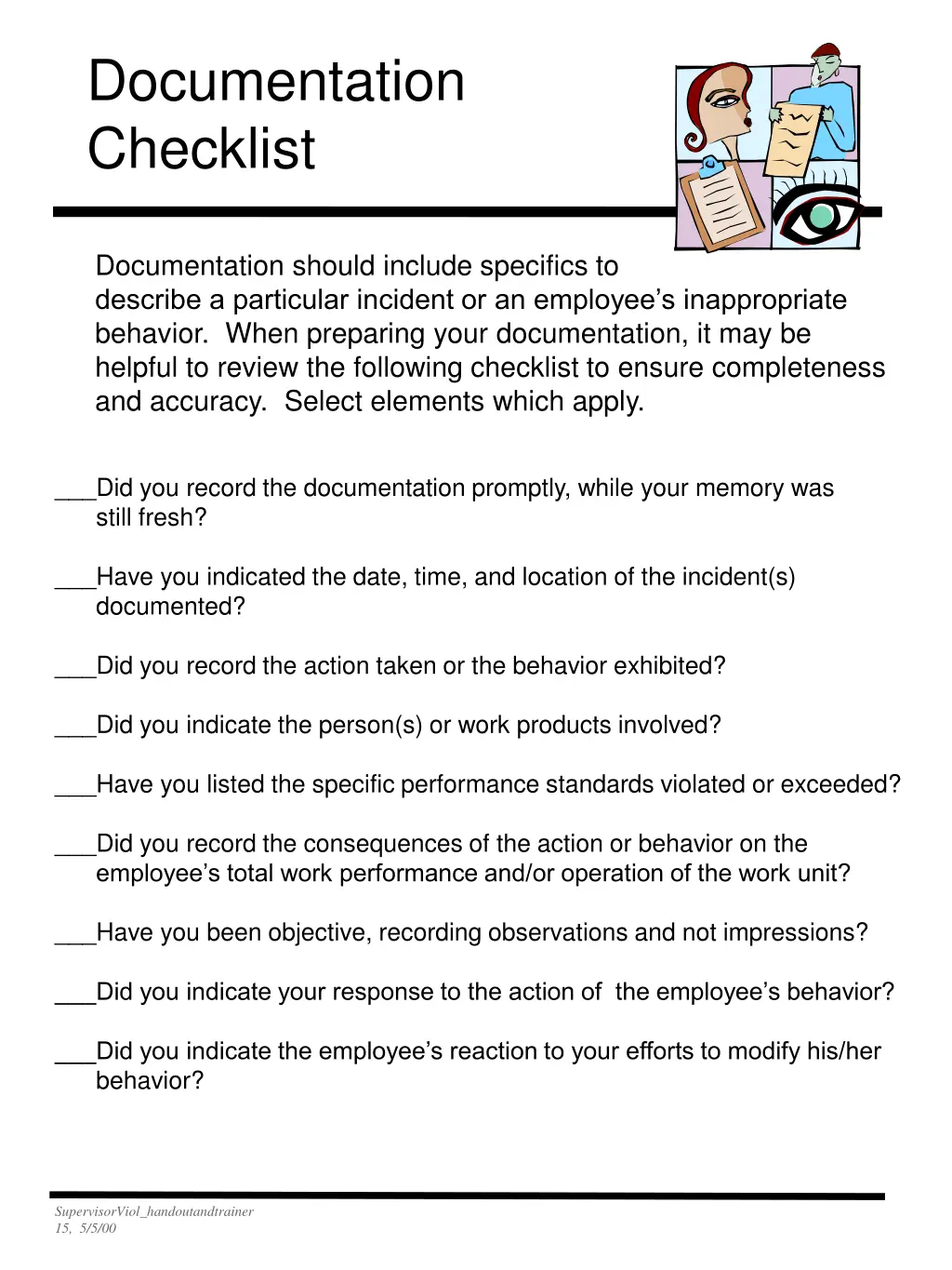 documentation checklist