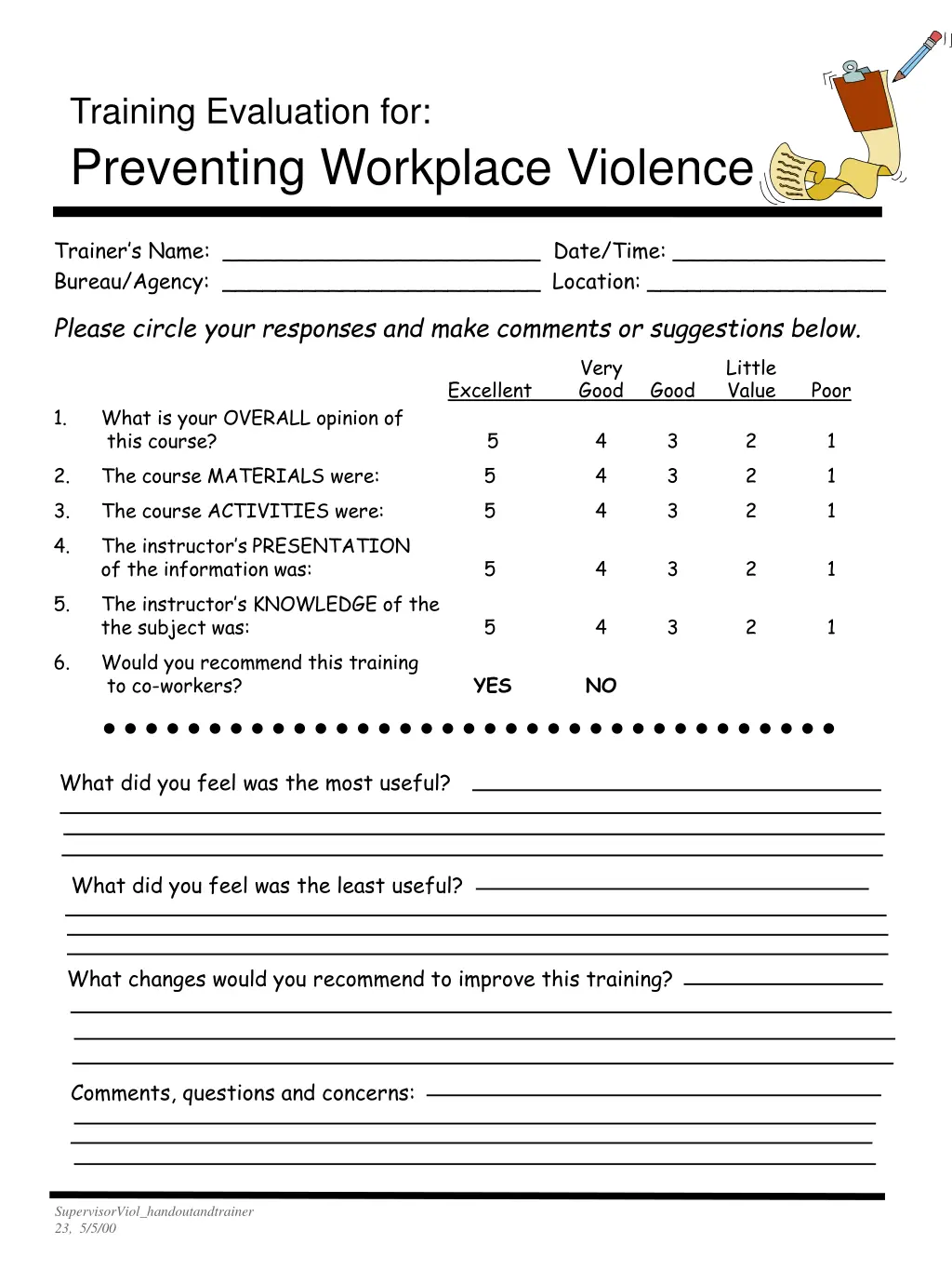 training evaluation for preventing workplace