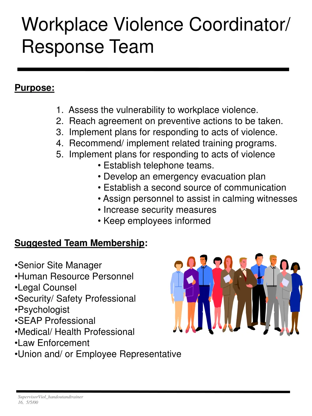 workplace violence coordinator response team