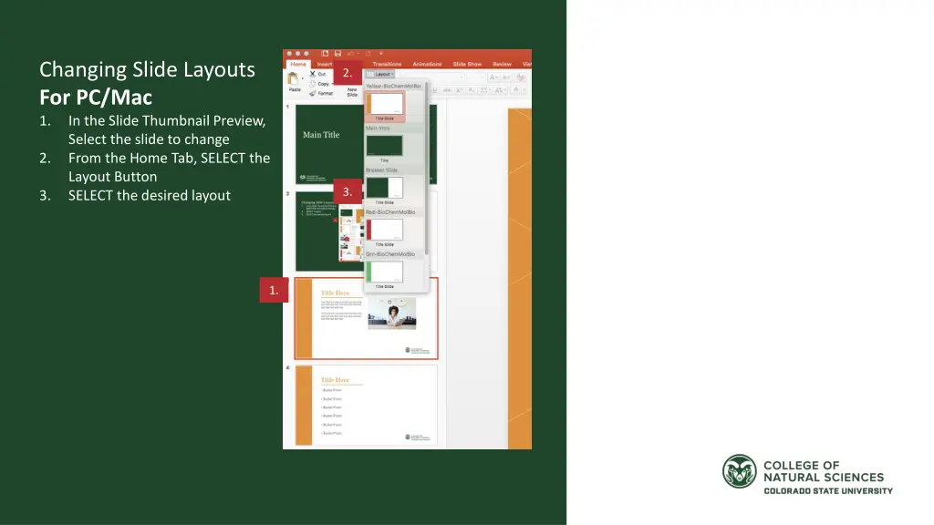 changing slide layouts for pc mac 1 in the slide