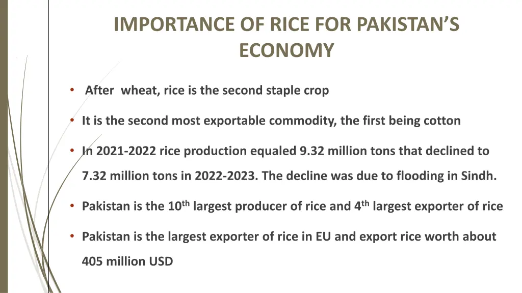 importance of rice for pakistan s economy
