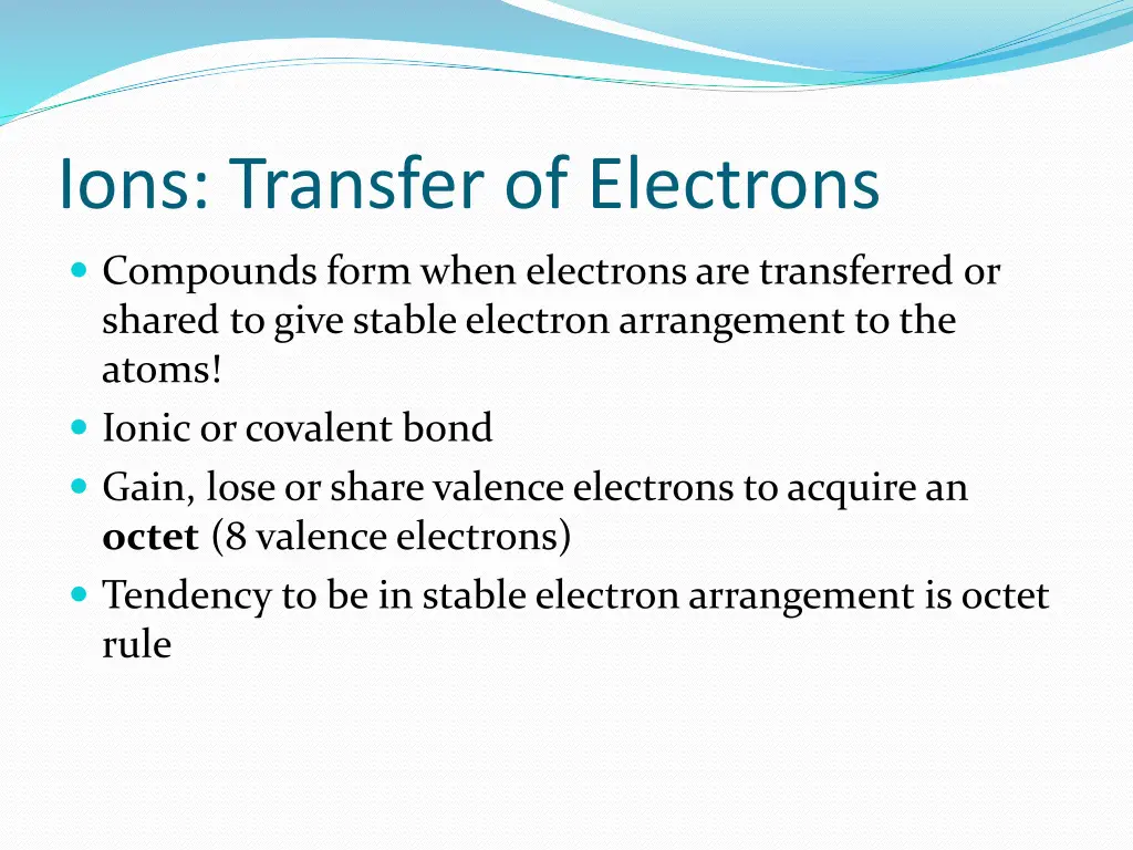 ions transfer of electrons