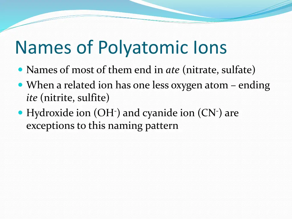 names of polyatomic ions