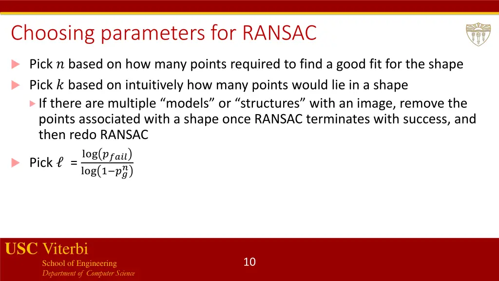 choosing parameters for ransac