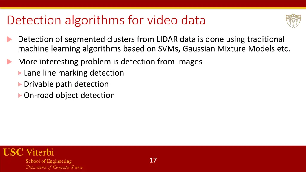 detection algorithms for video data