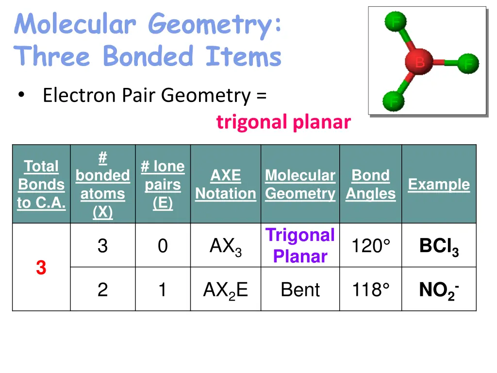 molecular geometry three bonded items electron