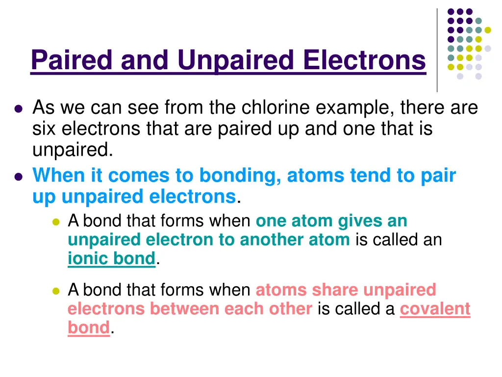 paired and unpaired electrons