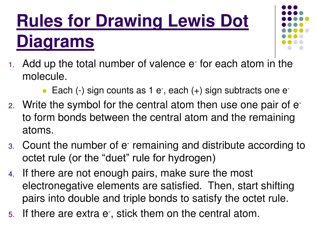 rules for drawing lewis dot diagrams