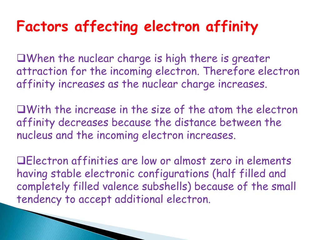 factors affecting electron affinity