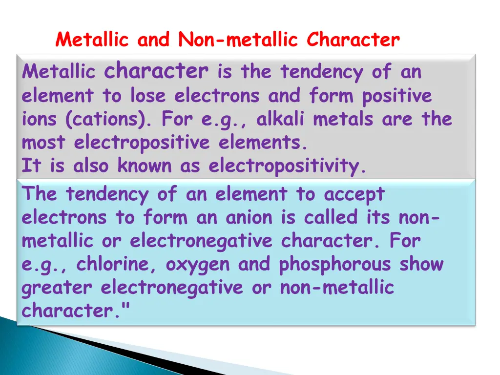 metallic and non metallic character