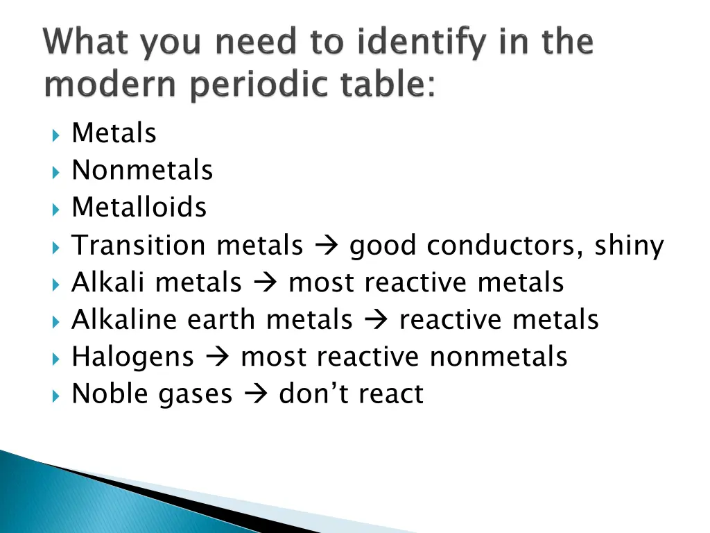 metals nonmetals metalloids transition metals