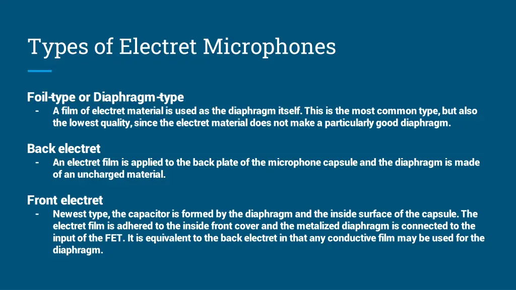 types of electret microphones