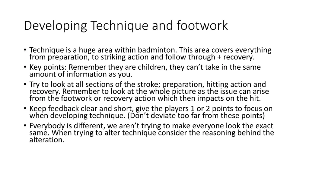 developing technique and footwork