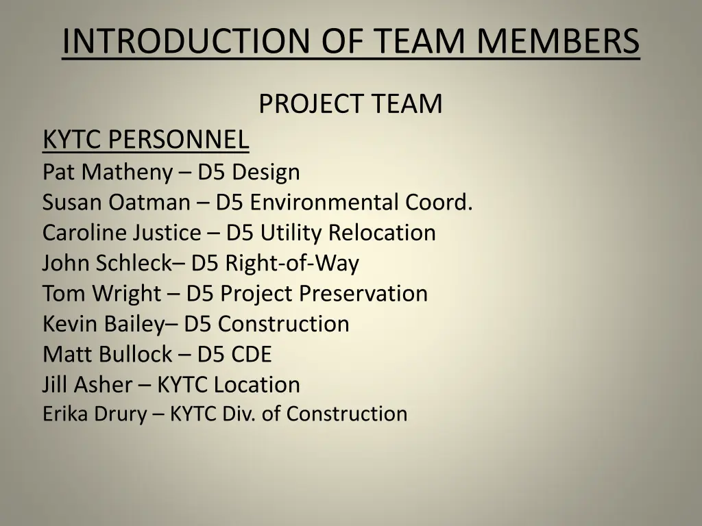 introduction of team members