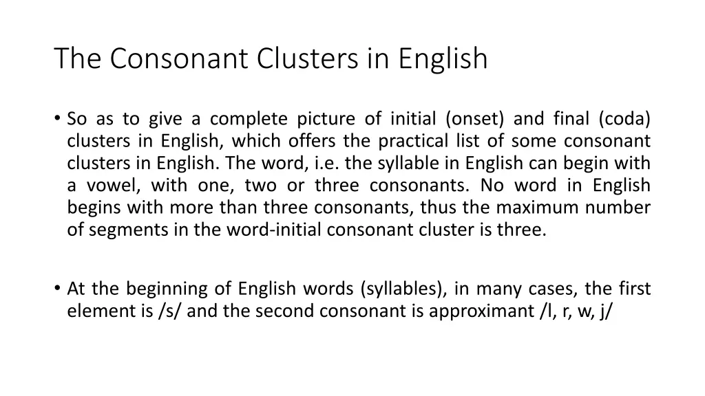 the consonant clusters in english