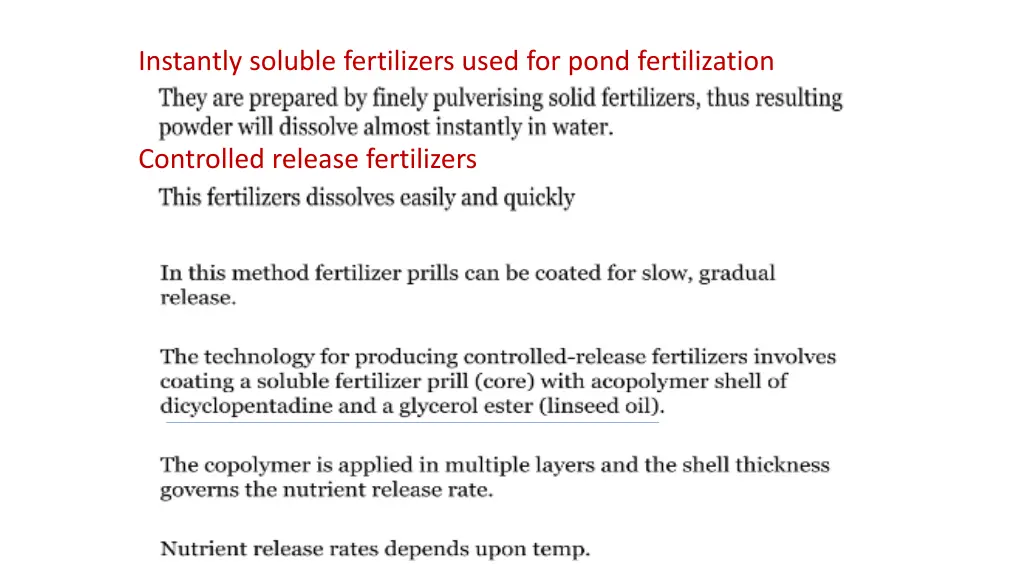 instantly soluble fertilizers used for pond