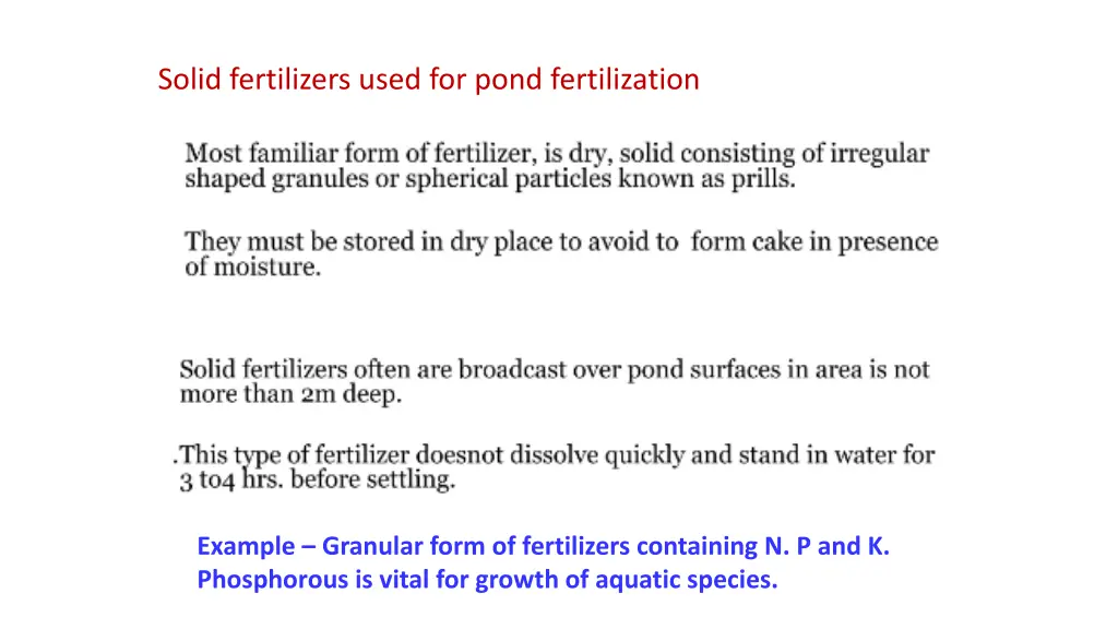 solid fertilizers used for pond fertilization