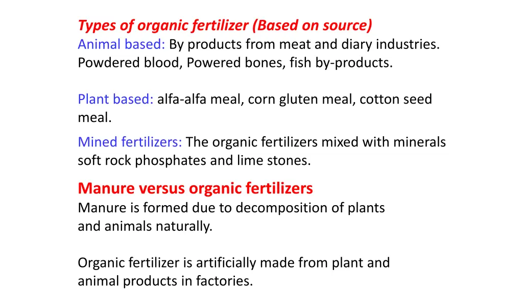 types of organic fertilizer based on source