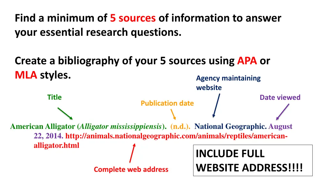 find a minimum of 5 sources of information