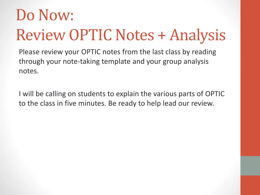 do now review optic notes analysis