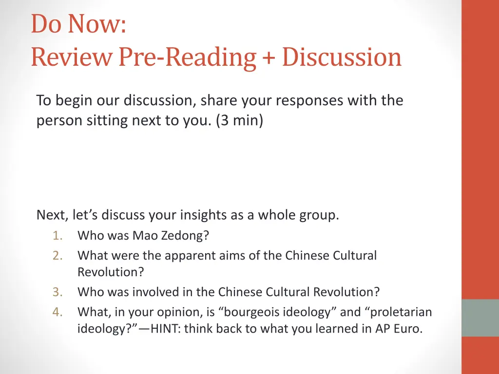 do now review pre reading discussion 1