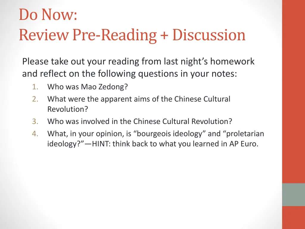 do now review pre reading discussion