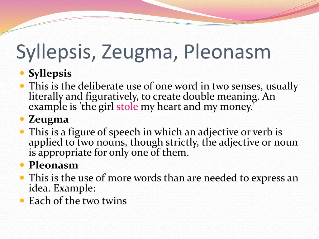 syllepsis zeugma pleonasm syllepsis this