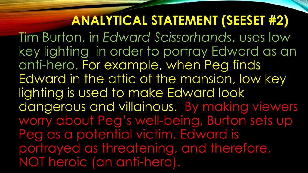 analytical statement seeset 2 tim burton