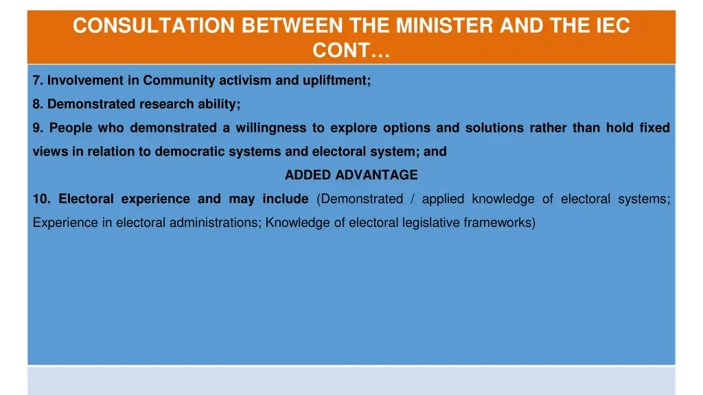 consultation between the minister and the iec cont 1