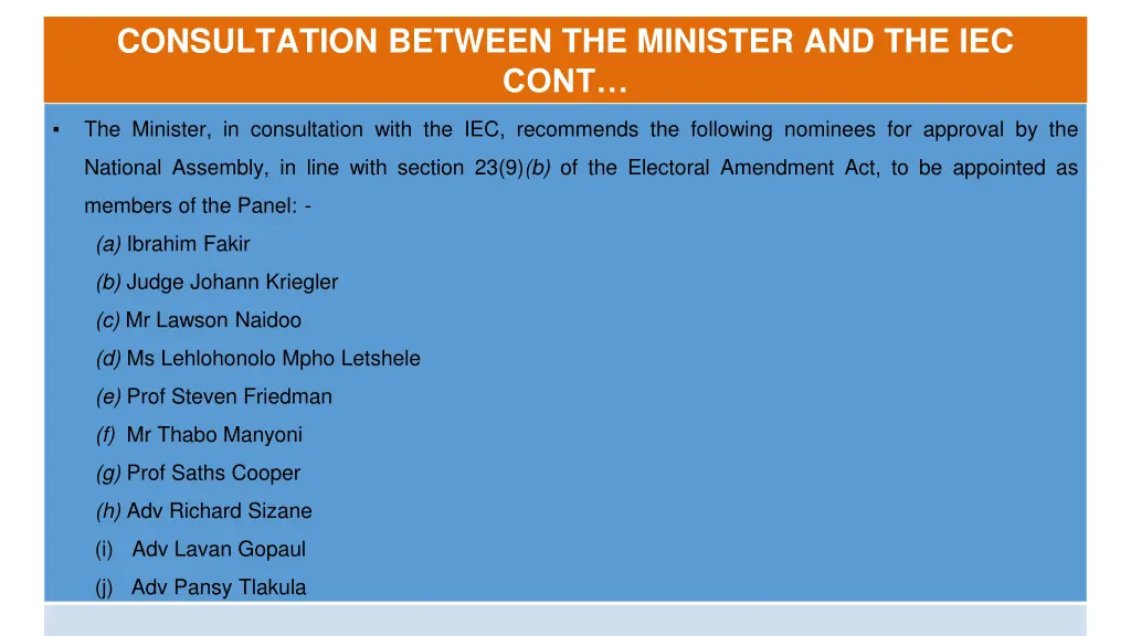 consultation between the minister and the iec cont 2