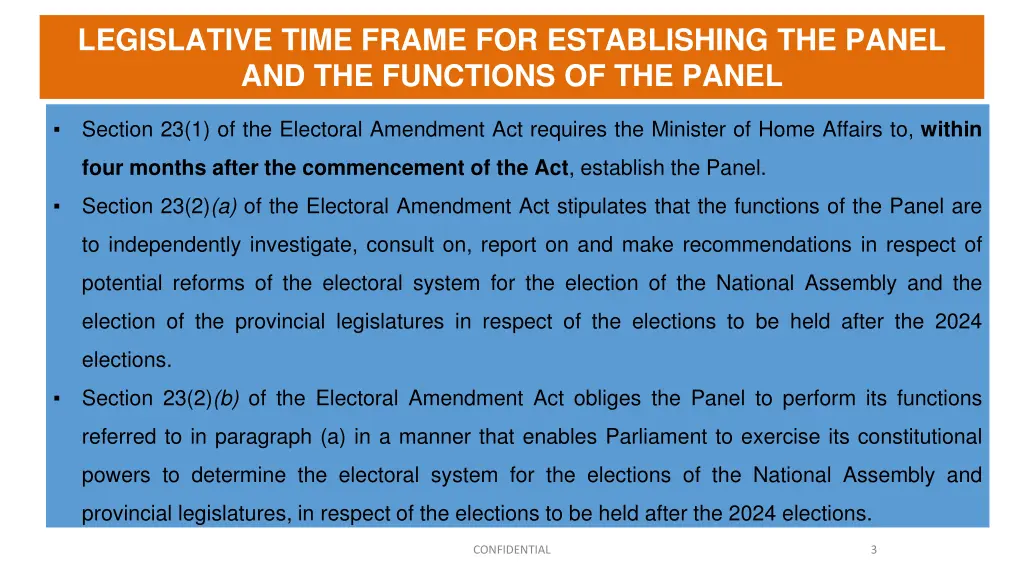 legislative time frame for establishing the panel