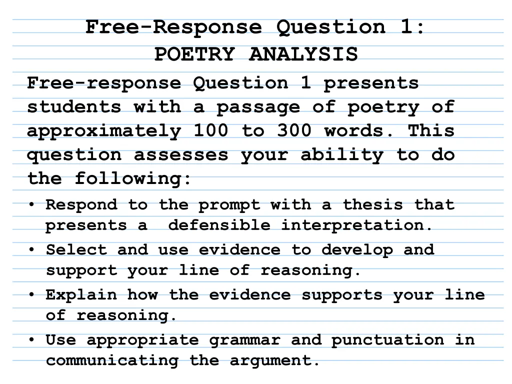 free response question 1 poetry analysis free