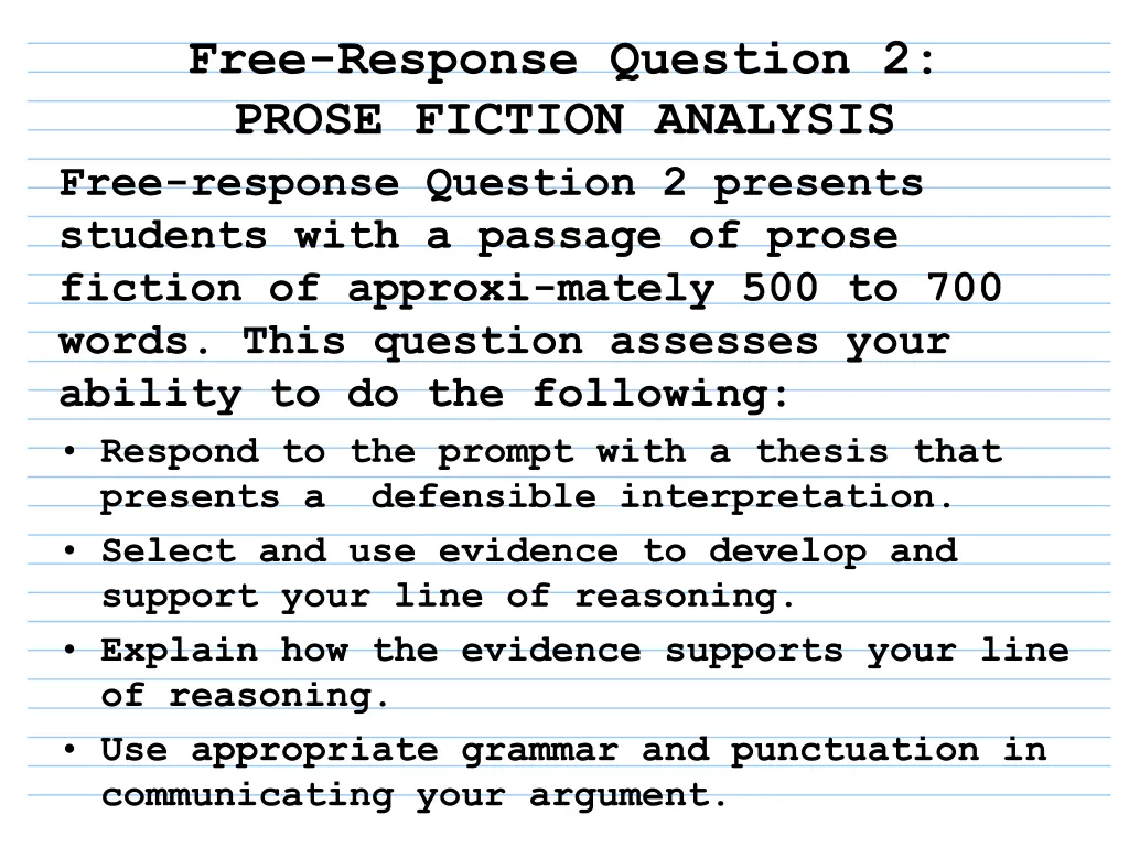 free response question 2 prose fiction analysis