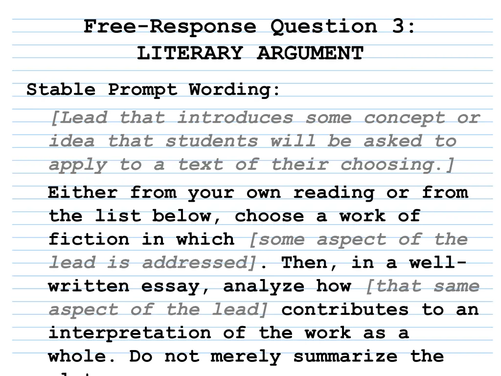 free response question 3 literary argument 4