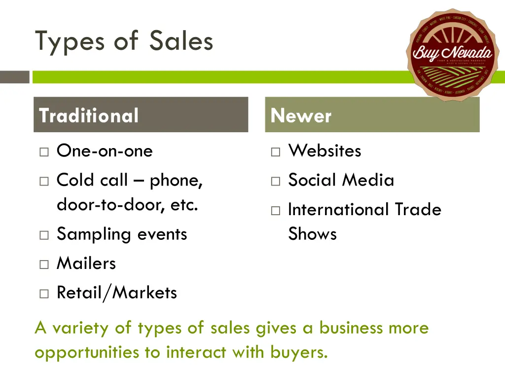 types of sales