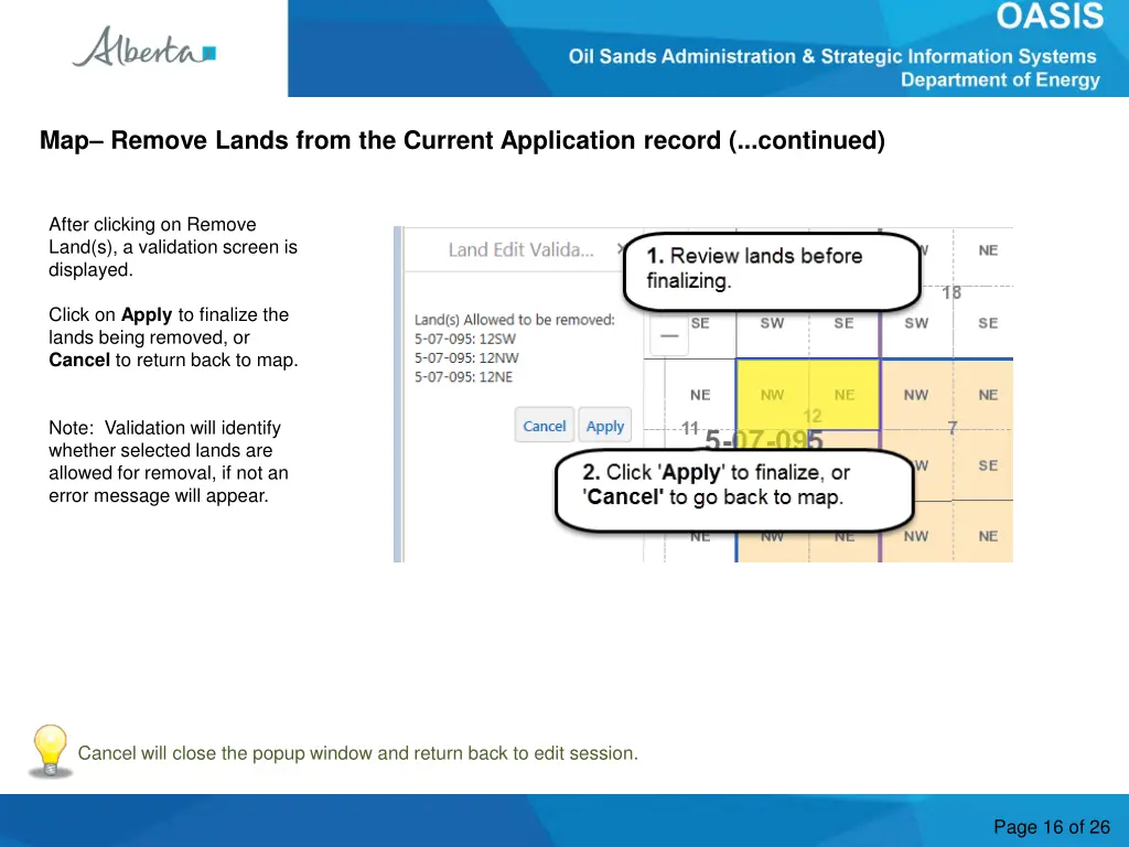 map remove lands from the current application 1