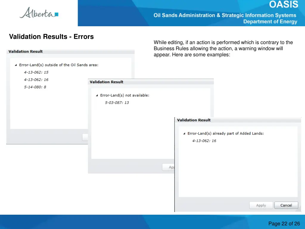 validation results errors