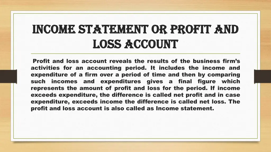 income statement or profit and income statement