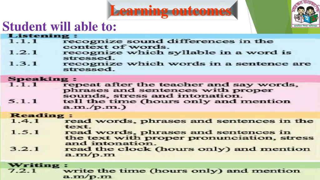 learning outcomes