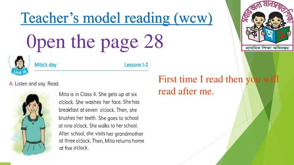 teacher s model reading wcw 0pen the page 28