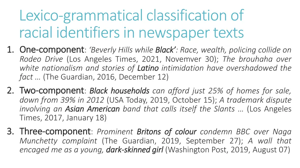 lexico grammatical classification of racial