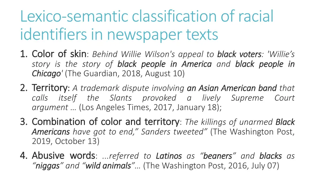 lexico semantic classification of racial