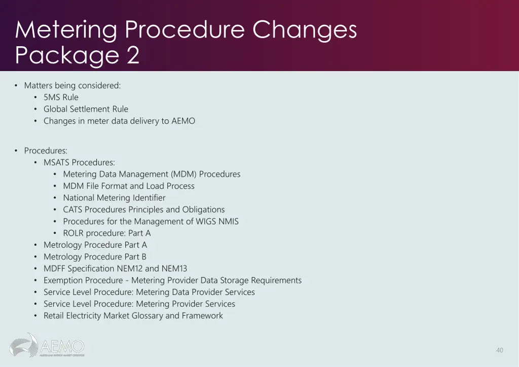 metering procedure changes package 2