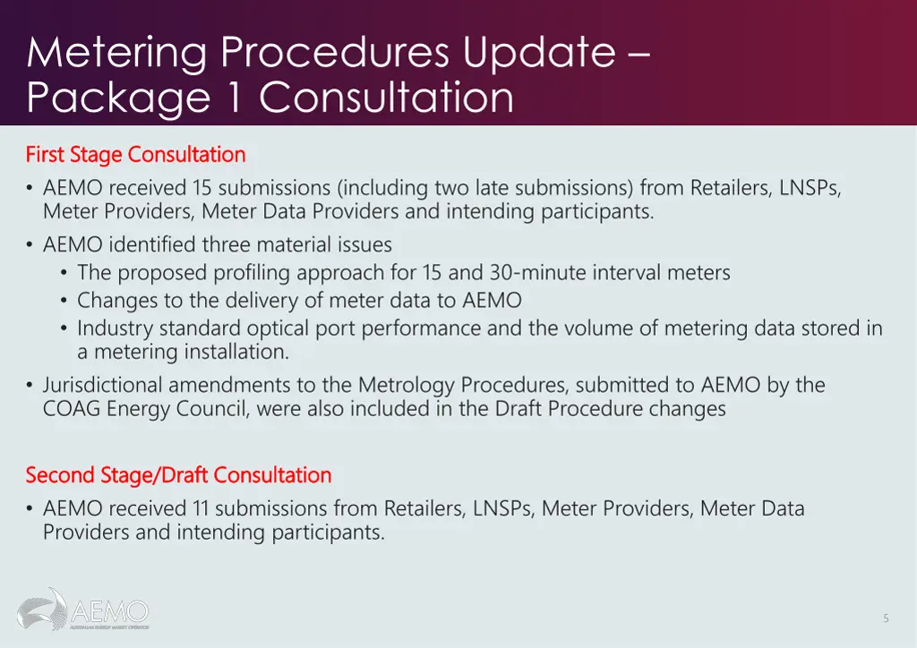 metering procedures update package 1 consultation