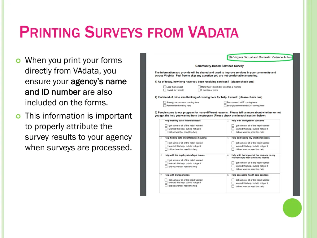 p rinting s urveys from va data