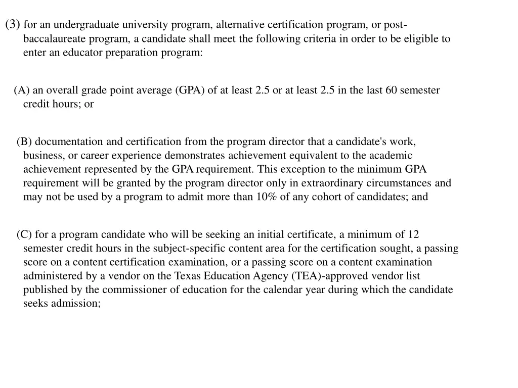 3 for an undergraduate university program