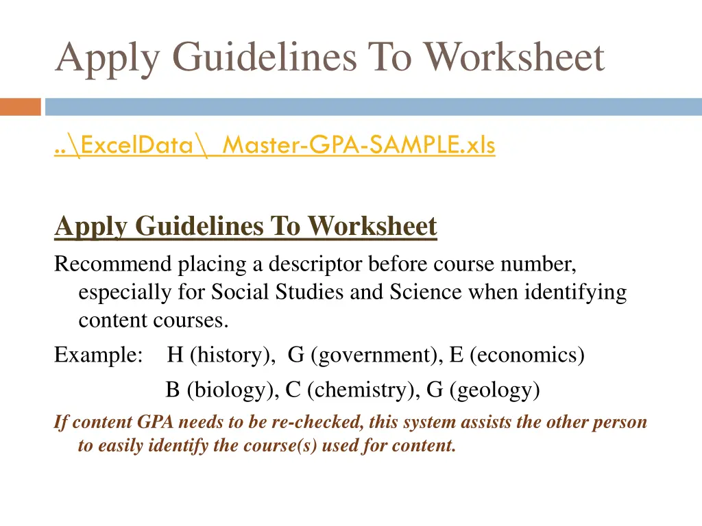 apply guidelines to worksheet 1