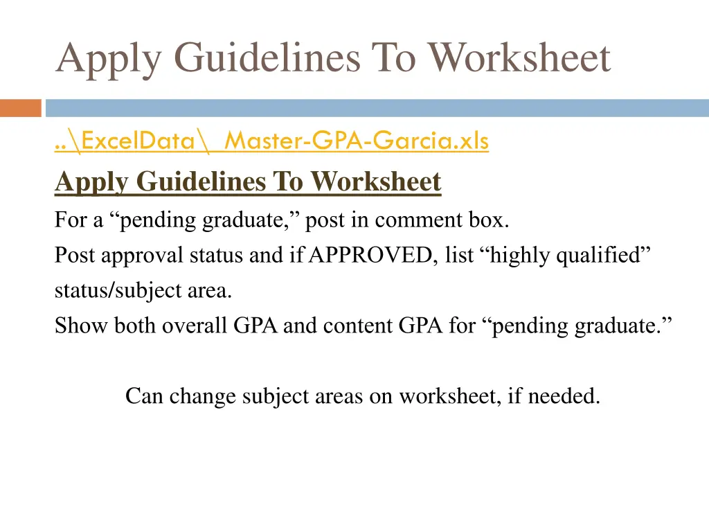 apply guidelines to worksheet 4