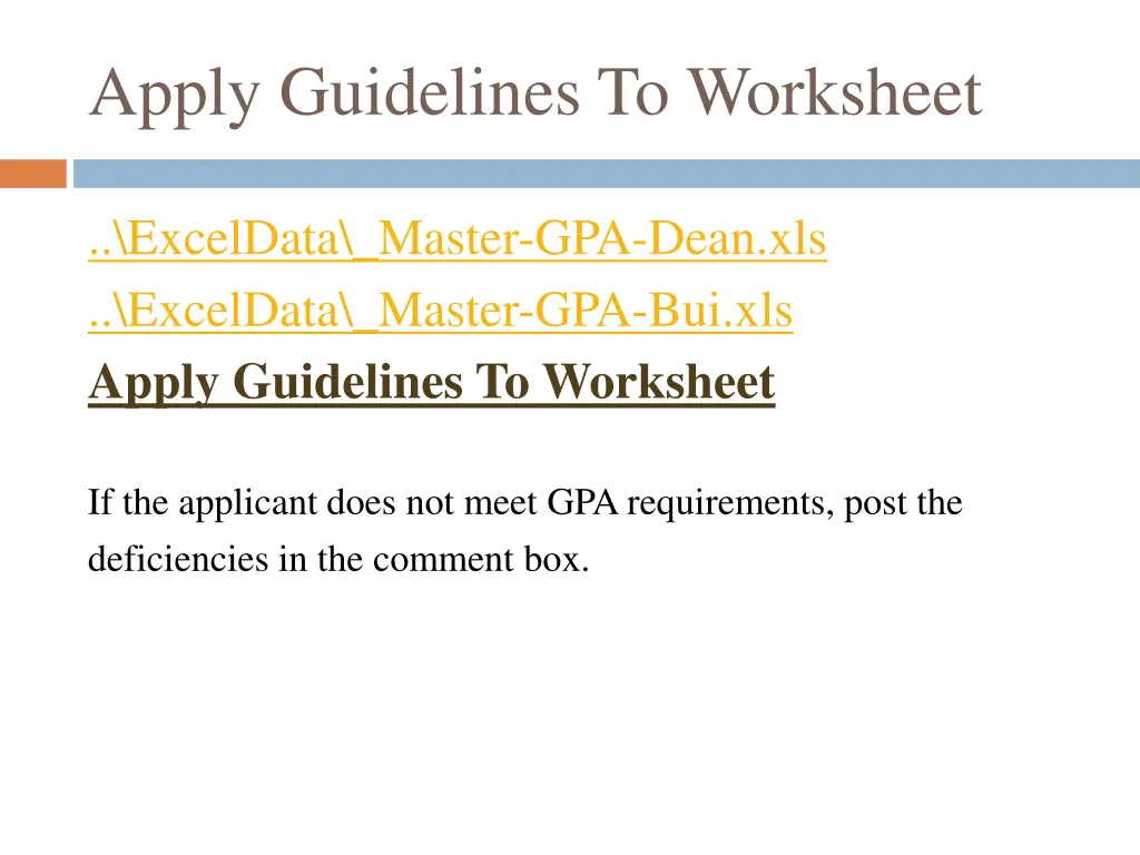 apply guidelines to worksheet 5